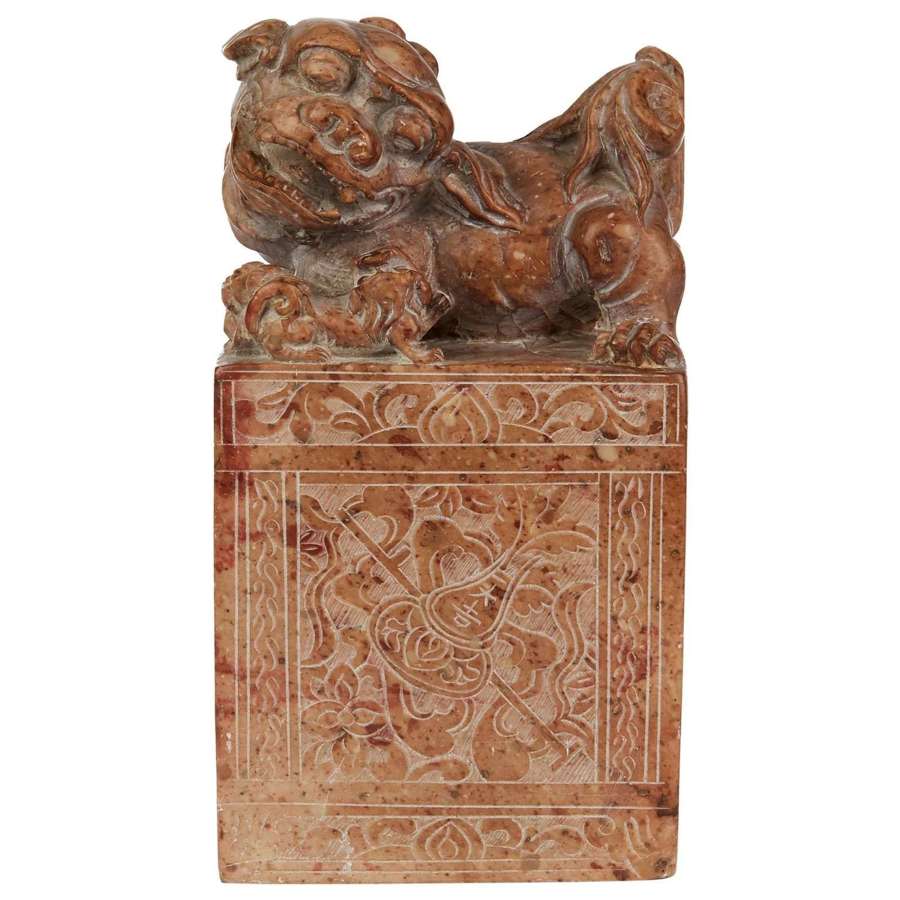 Chinese Vintage Large Carved Soapstone Seal with Dog of Fo