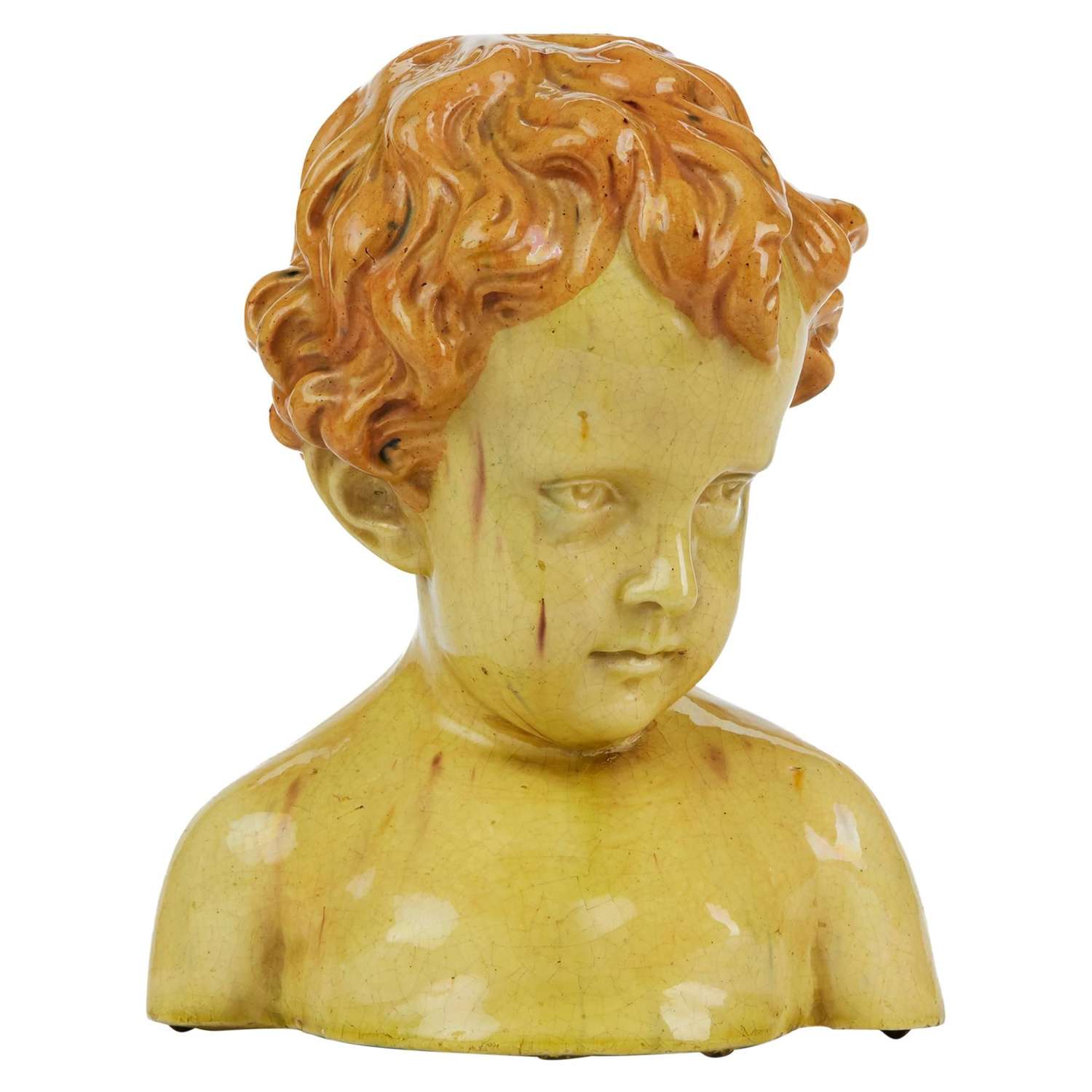 Glazed Pottery Bust of a Child Attributed to Jean Marie Camus, circa 1