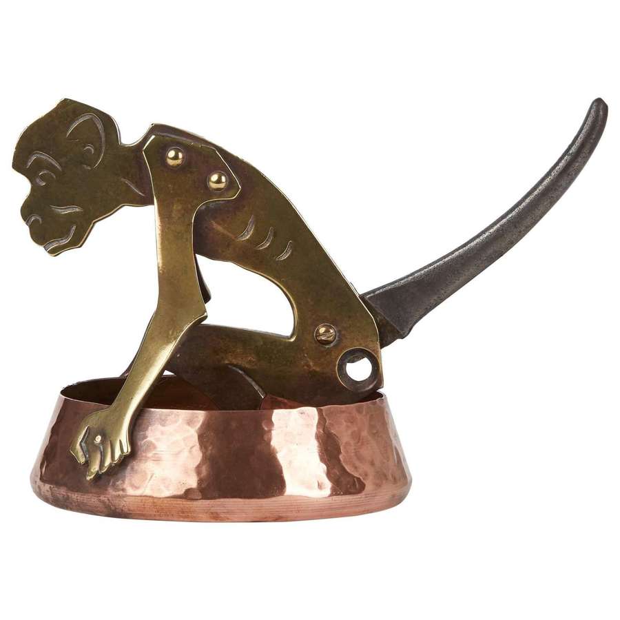 Ignatius Taschner Jugendstil Brass and Copper Monkey Cheroot Cutter, c