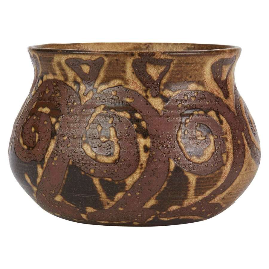 Stylish Tenmoku Glazed Pattern Studio Pottery Bowl Signed, 20th Centur