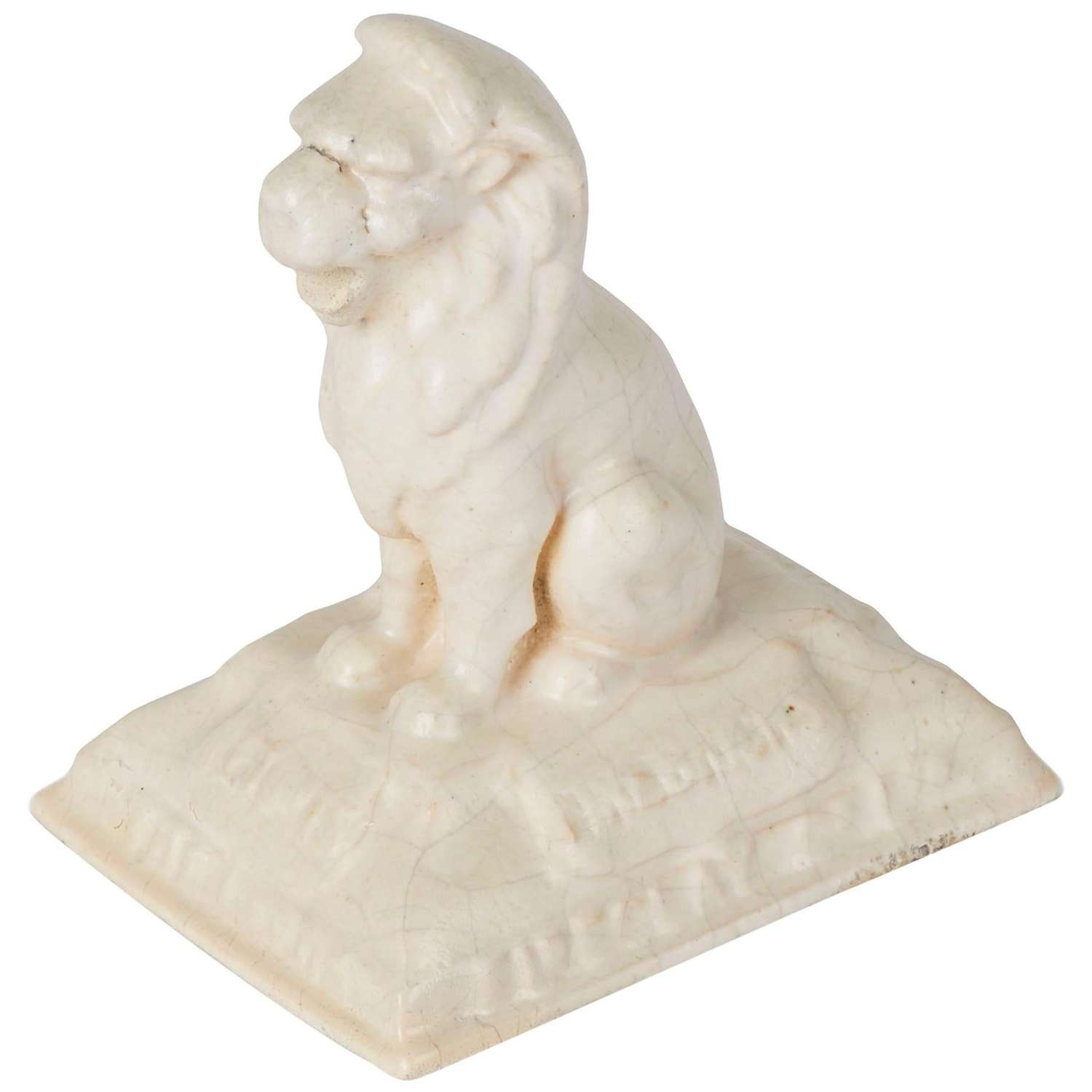 English Leeds Fireclay Company Advertising Lion Paperweight, circa 190