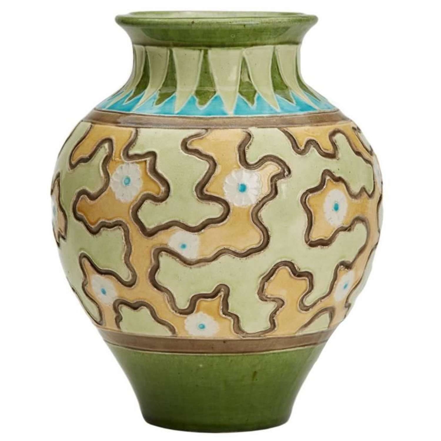 Burmantofts Faience Partie-Color Jig-Saw Pattern Vase