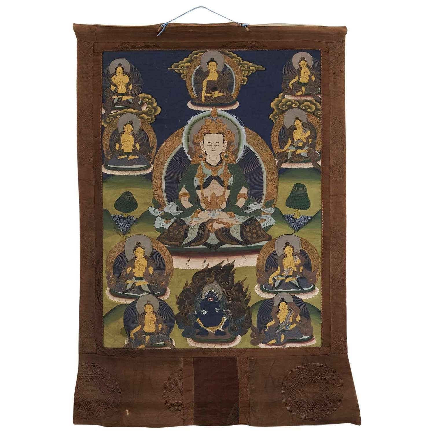 Antique Chinese/Tibetan Thanka with Buddha & Gods, 19th Century