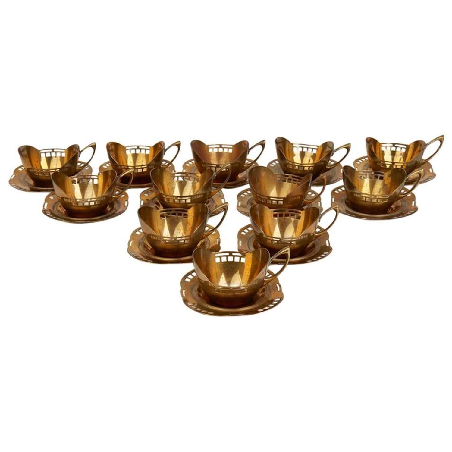 Secessionist Argentor Teacup Holders and Saucers Hans Ofner