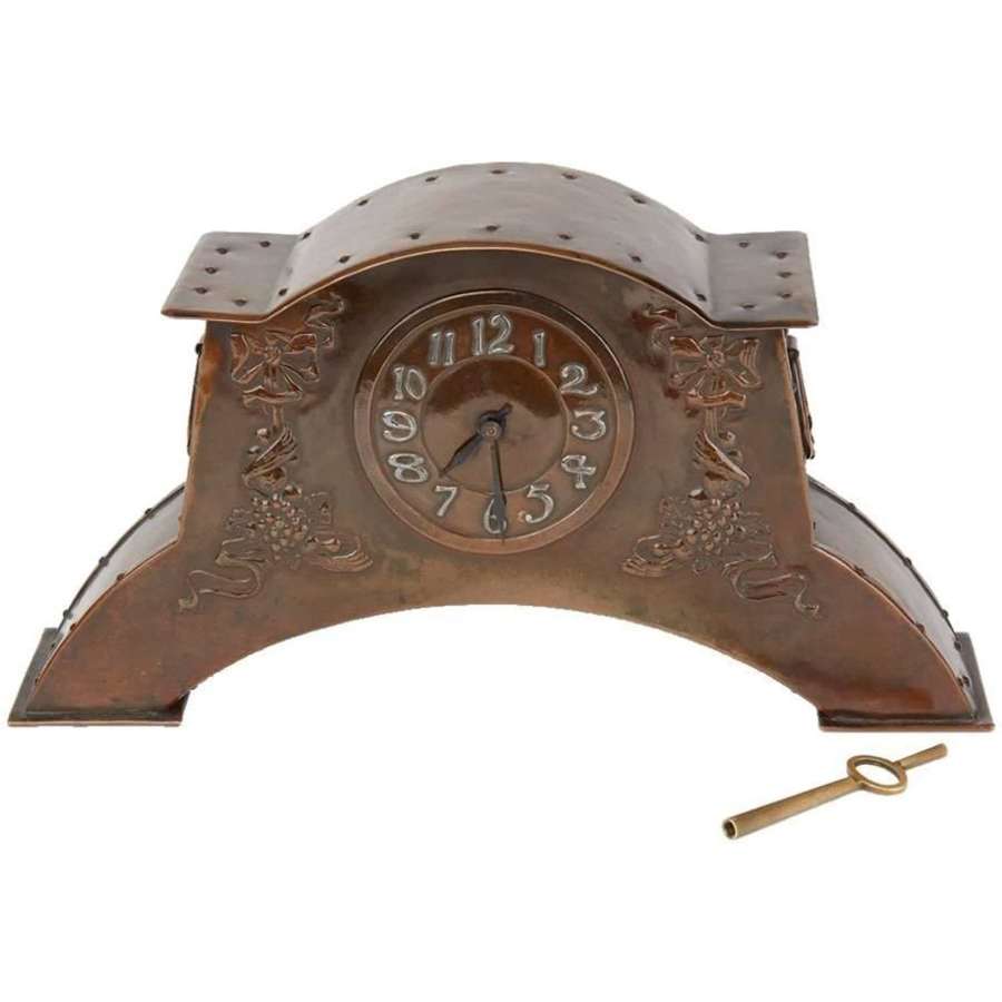 Arts & Crafts Copper Mantel Clock, circa 1900
