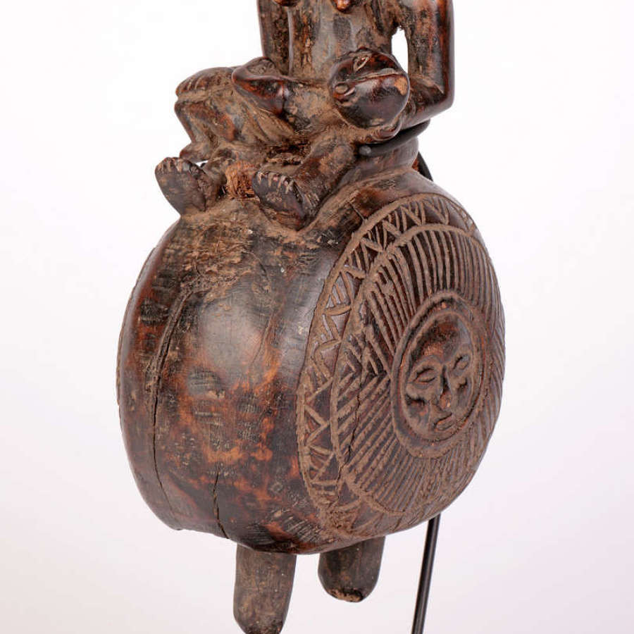Yombe Congo Hand Carved Wooden Figural Tribal Bell on Stand