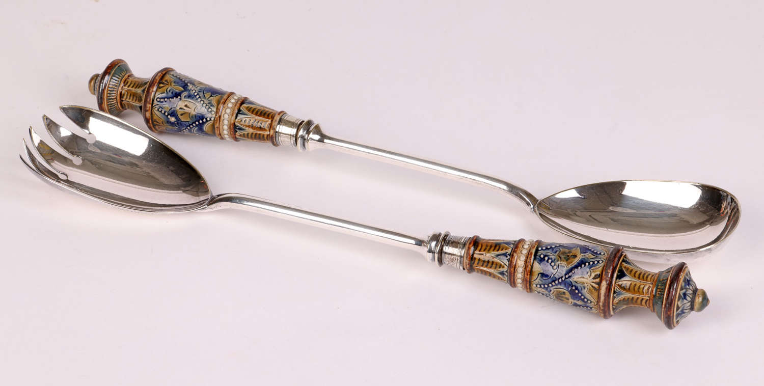 Florence Barlow Aesthetic Movement Silver Plated Salad Servers, c.1880