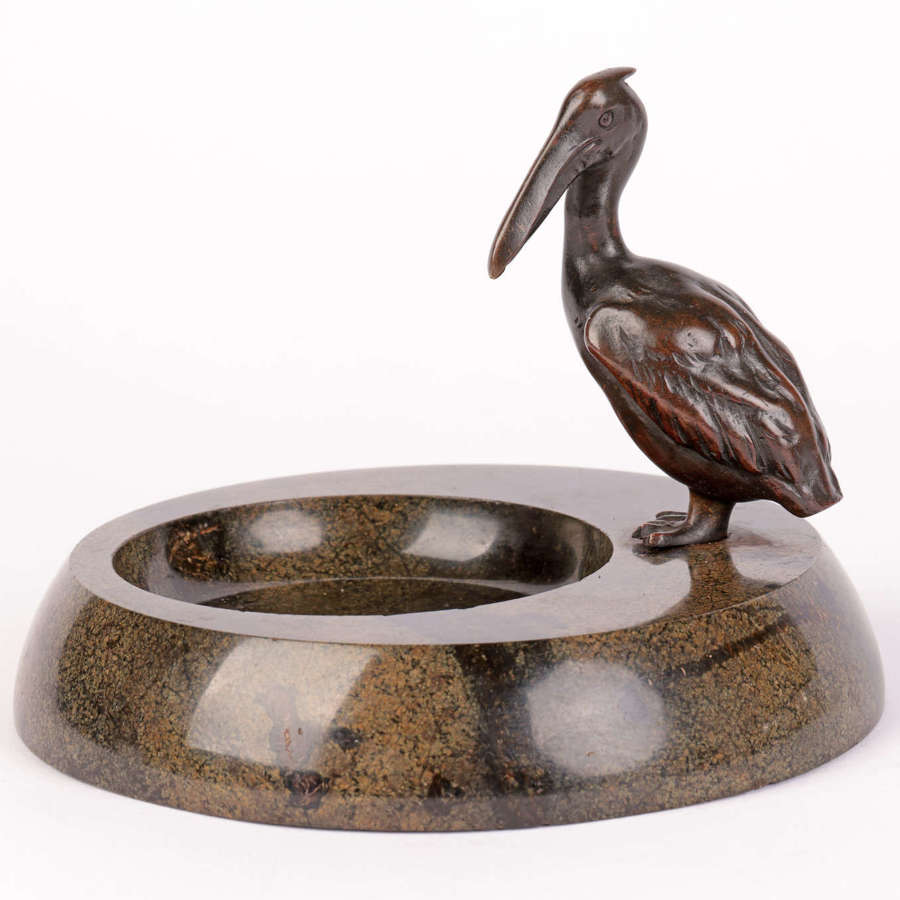 Austrian Attributed Art Deco Bronze Pelican Mounted Stoneware
