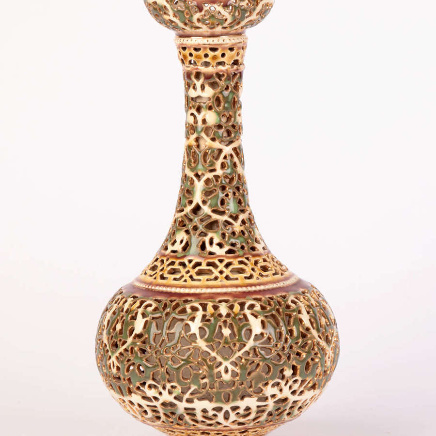 Zsolnay Pecs Hungarian Islamic Influence Pierced Pattern Vase