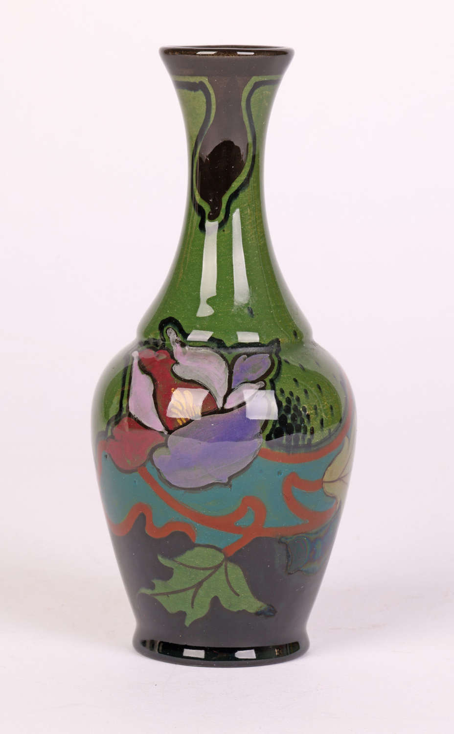 Gouda Dutch Schoonhoven Floral Painted Art Pottery Vase