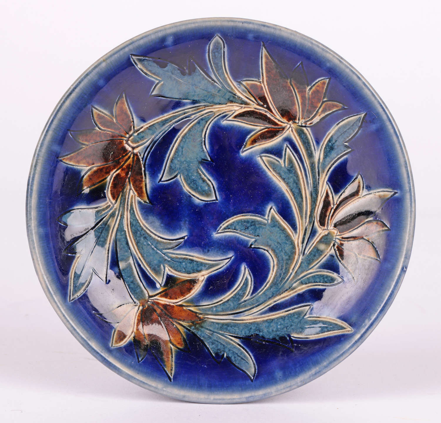 Florence Barlow Doulton Lambeth Floral Design Art Pottery Pin Dish