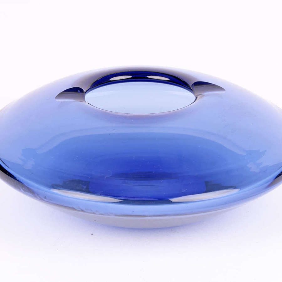 Per Lütken Holmegaard Danish Atomic Spaceship Blue Glass Ashtray