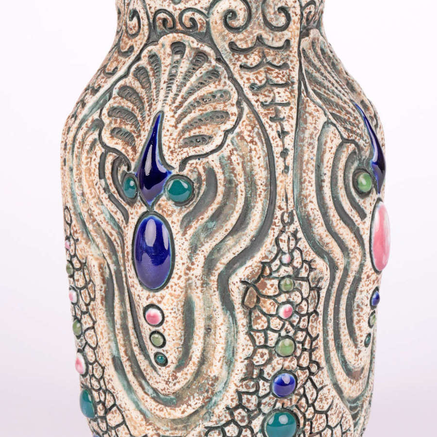 Amphora Czech Art Deco Jewelled Art Pottery Vase