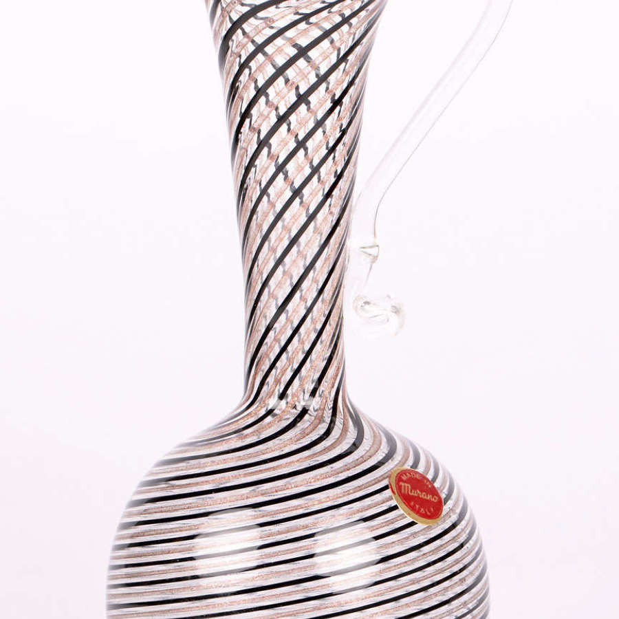 Murano Italian Ribbon Trailed Hand-Blown Art Glass Jug