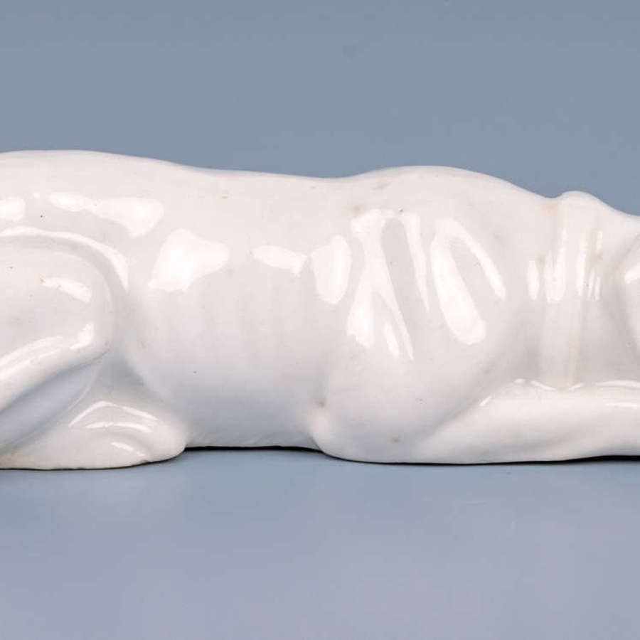 Antique White Glazed Porcelain Recumbent Hound Figure