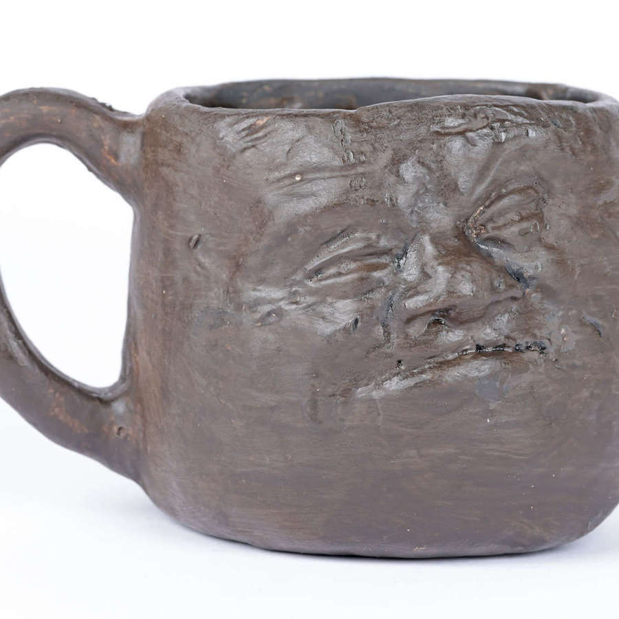 Martin Brothers Early Unglazed Black Pottery Double Face Mug
