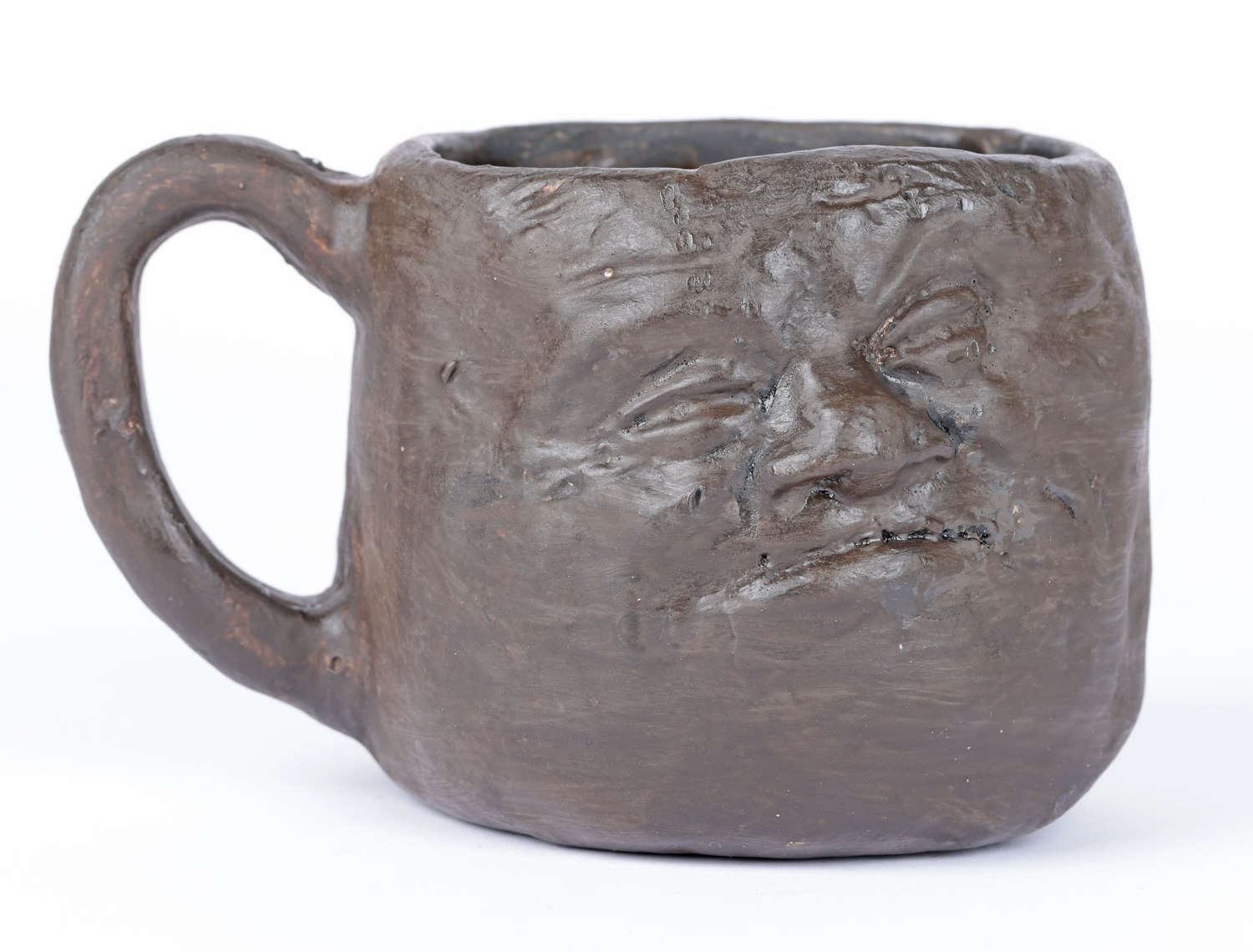 Martin Brothers Early Unglazed Black Pottery Double Face Mug