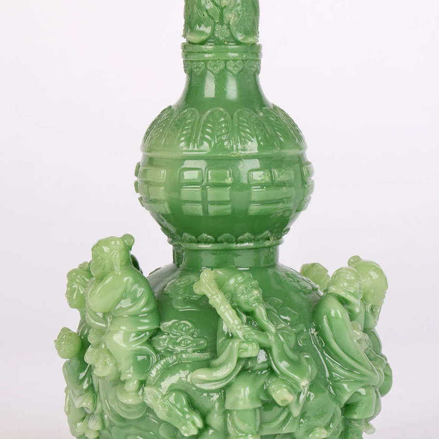 Chinese Molded Double Gourd Scroll Weight with Figures