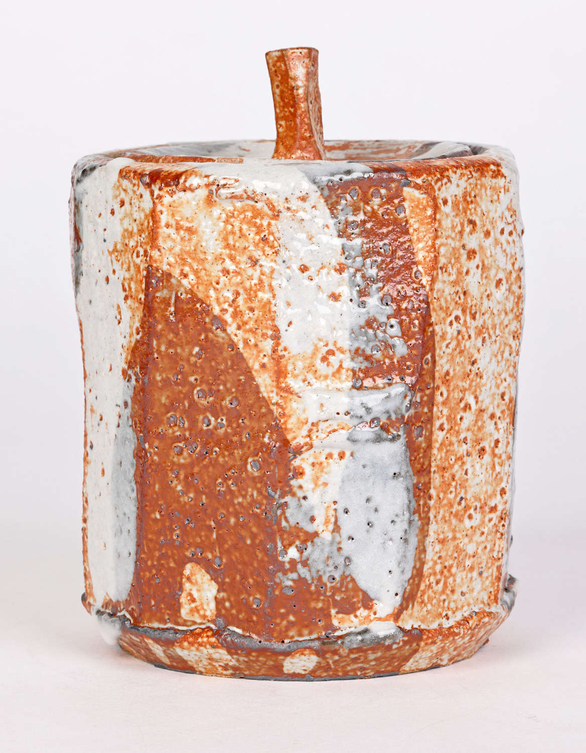British Soda Glazed Multi Sided Studio Pottery Lidded Vessel