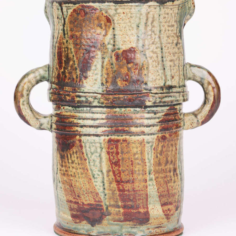 Substantial Twin Handled Streak Glazed Studio Pottery Vase