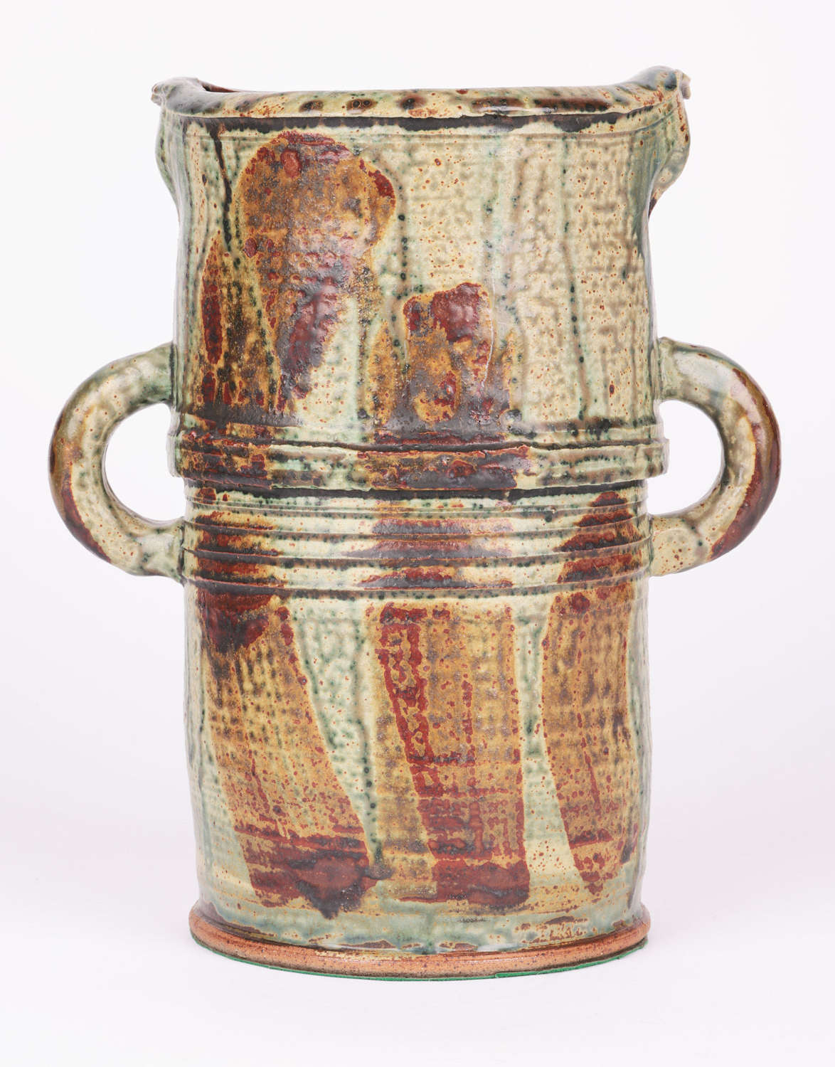 Substantial Twin Handled Streak Glazed Studio Pottery Vase
