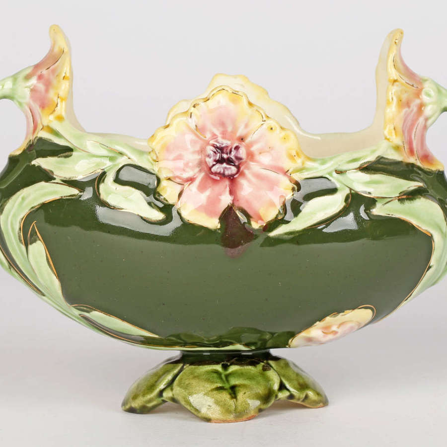 Eichwald Attributed Twin Handled Majolica Floral Planter