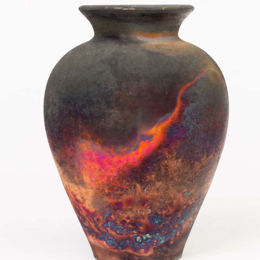 Pat Armstrong Copper Fumed Raku Glazed Studio Pottery Vase