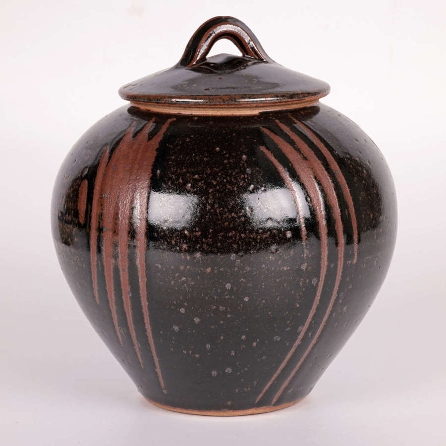 Large Impressive British Tenmoku Glazed Studio Pottery Lidded Pot