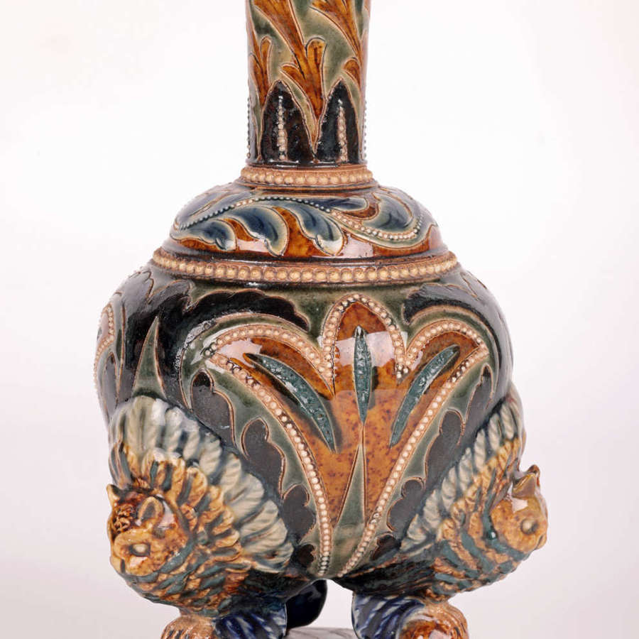Emily E Stormer Rare Doulton Lambeth Owl Mounted Vase