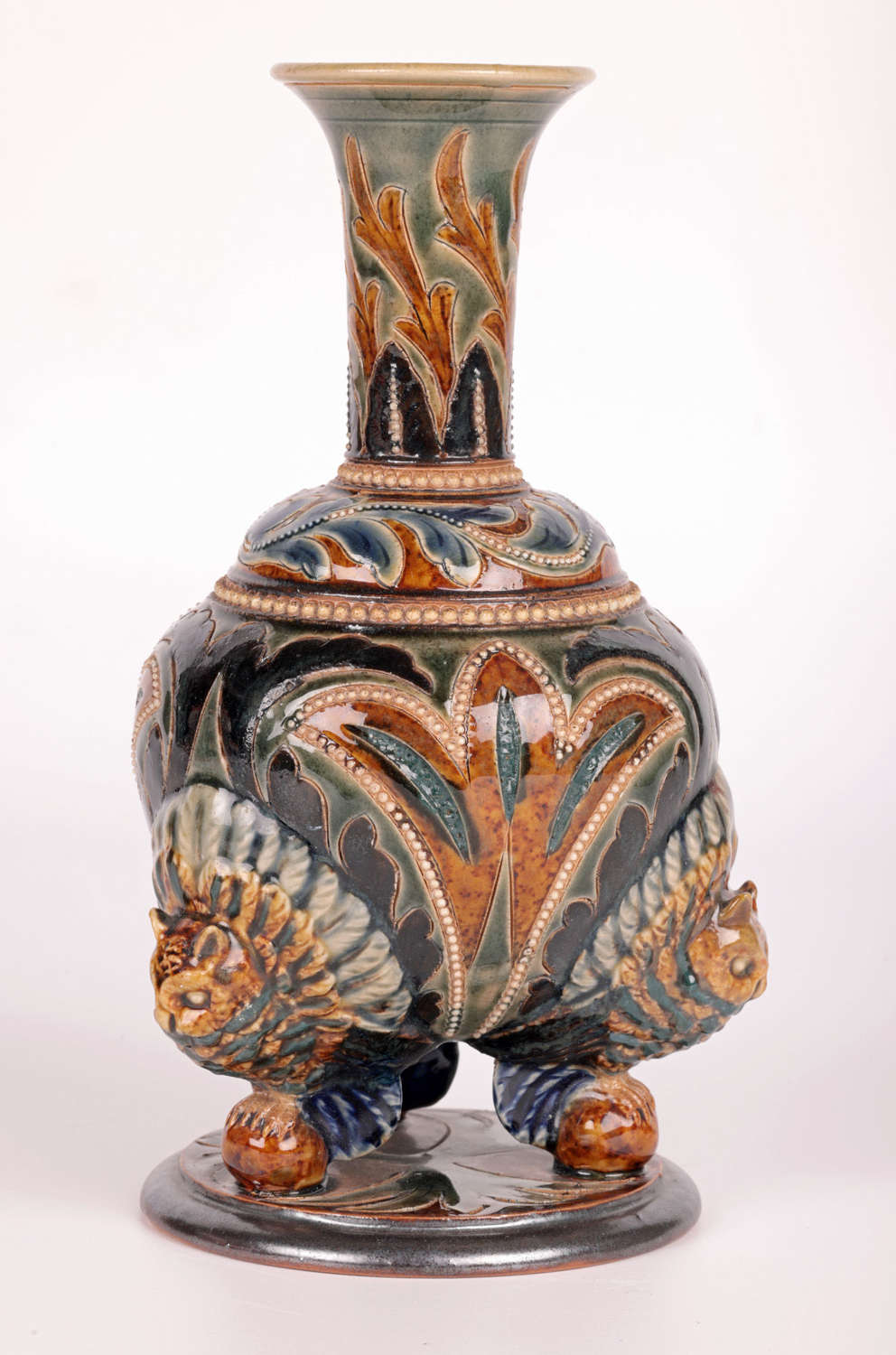 Emily E Stormer Rare Doulton Lambeth Owl Mounted Vase