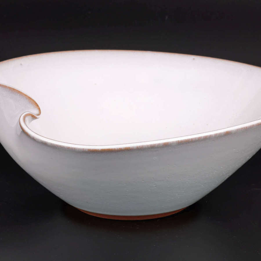 Japanese Organic Shaped White Glazed Studio Pottery Bowl