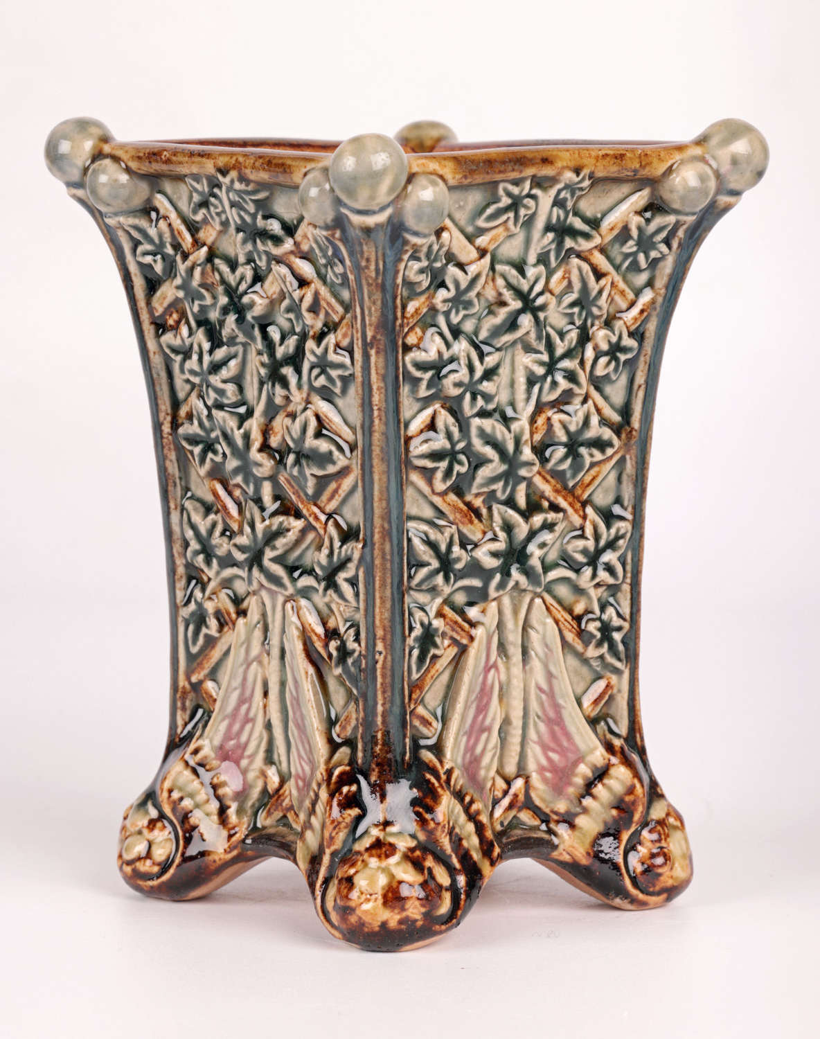 Doulton Lambeth Unusual Winged Foot Vase by Jane S Hurst 1880