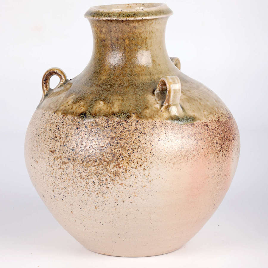 Salt Glazed Three Handled Studio Pottery Vase