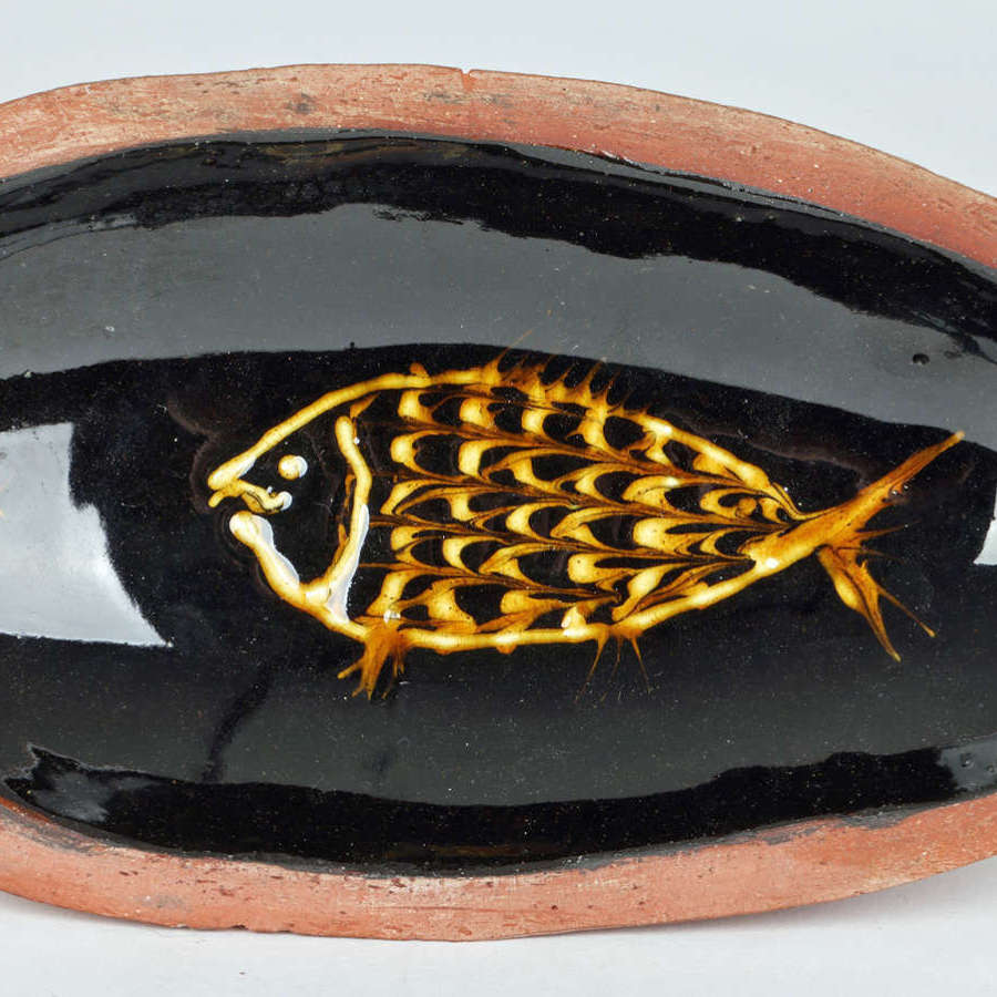 Studio Pottery Slipware Fish Decorated Terracotta Dish