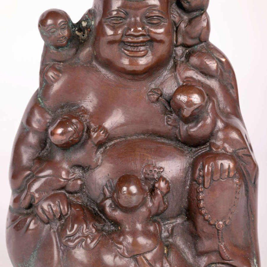 Chinese Bronzed Seated Buddha with Boys