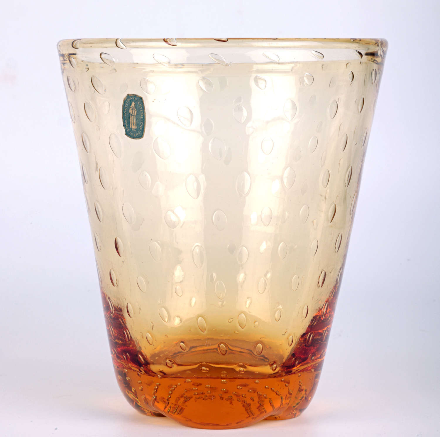 Whitefriars Mid-Century Controlled Bubble Amber Glass Vase