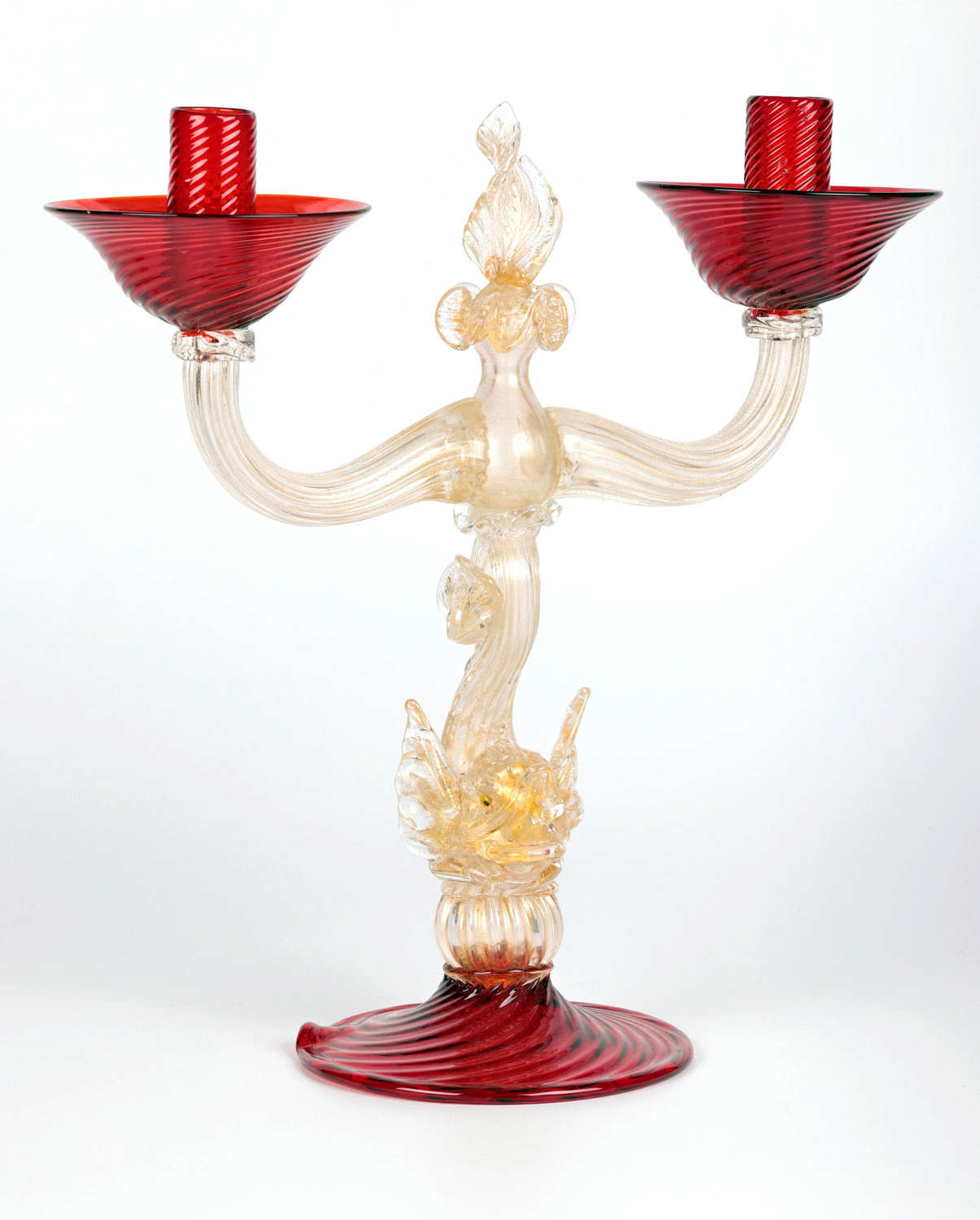 Murano Mid-Century Dolphin Stem Twin Arm Glass Lamp Stand